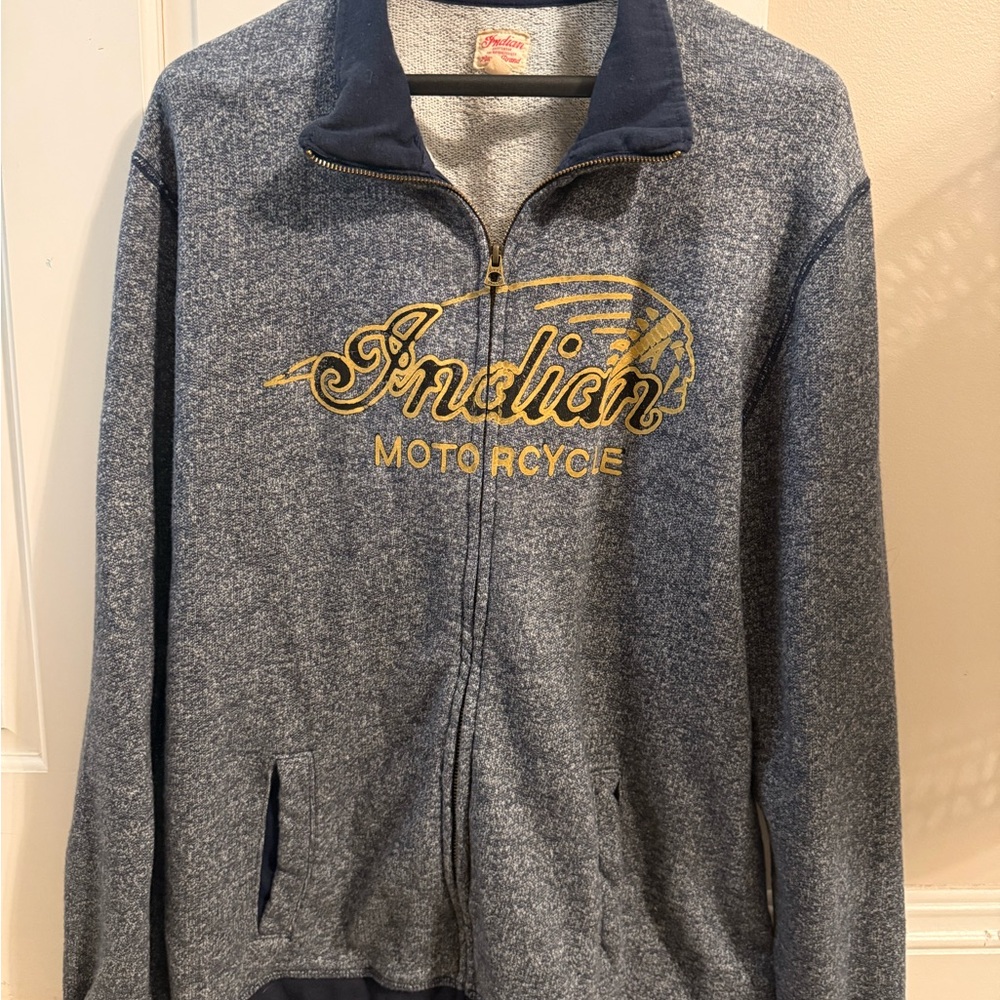 Indian Motorcycle Blue and Gold Zip-Up Jacket.